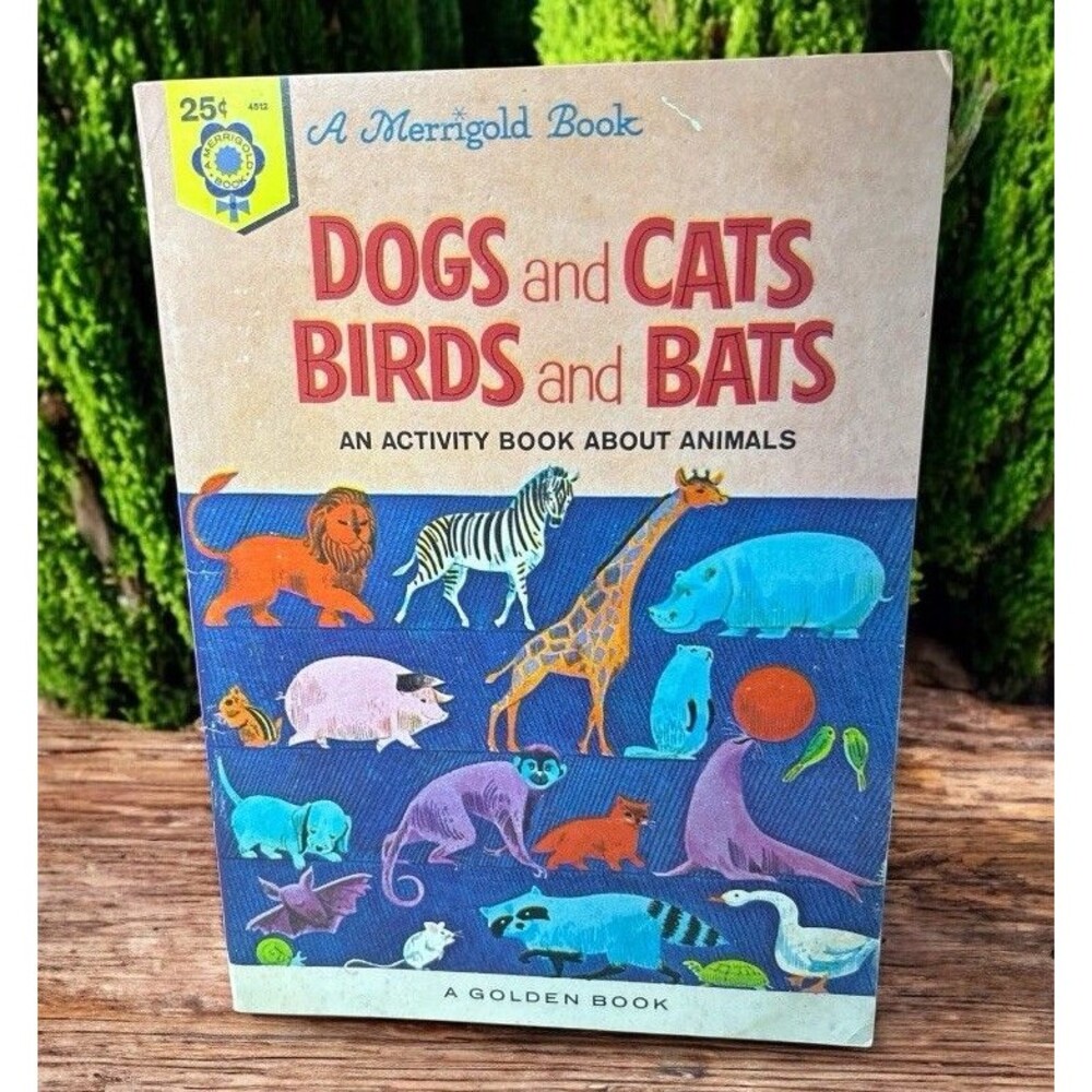 A Merrigold Book Dogs and Cats Birds and Bats Animal Golden Book Vintage 1964